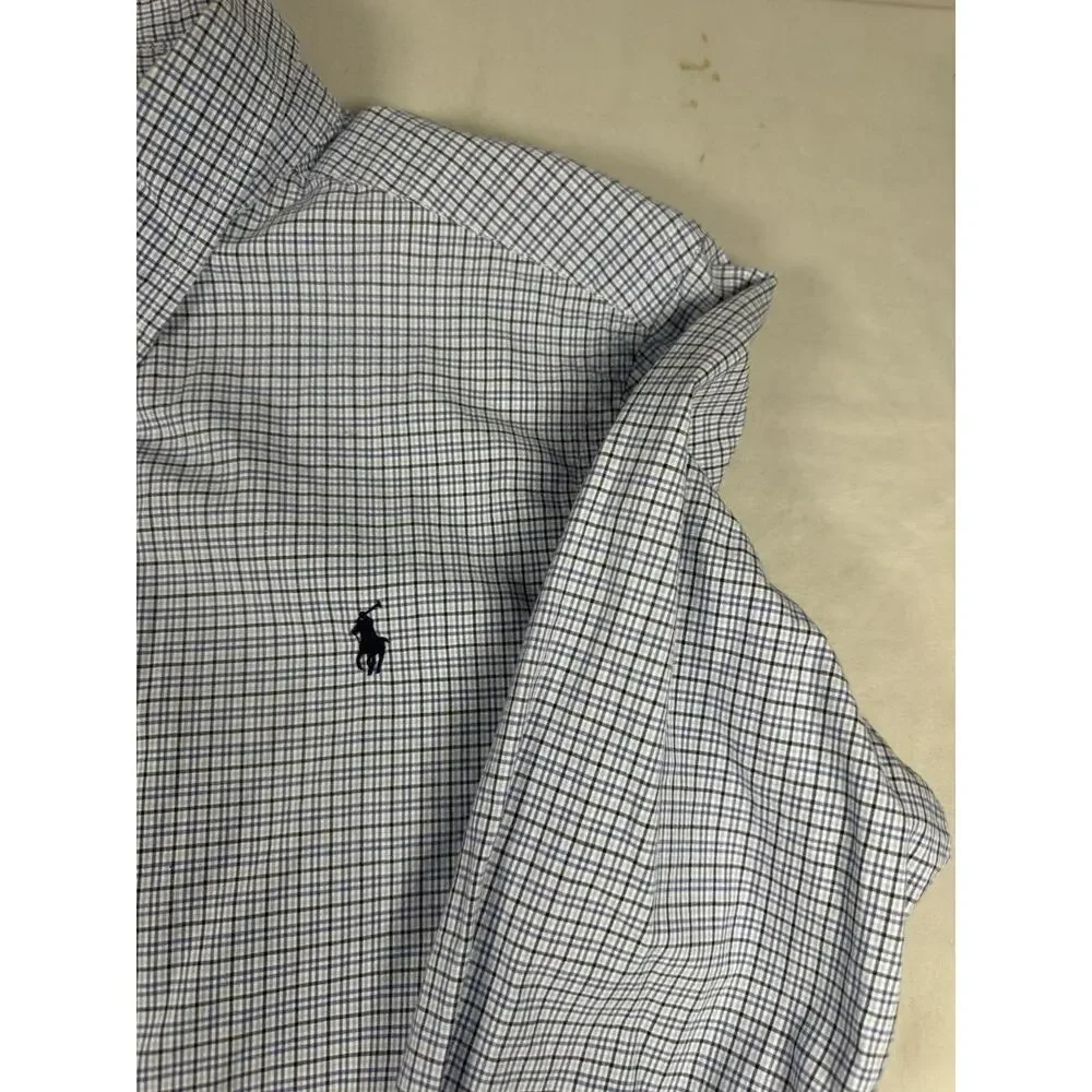 Ralph Lauren Youth XL 18-20 Blue Check Button Down Long Sleeve Shirt Cotton